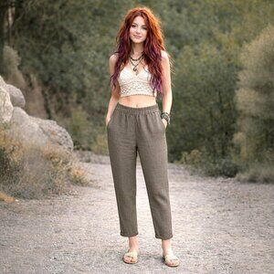 Laura Siegel Anthropologie Charcoal Gray Textured Silk Hemp Pant Size Small